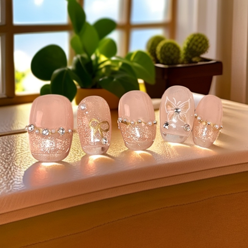 【蝶飞】新款猫眼爆闪纯手工穿戴甲法式可拆卸蝴蝶显白