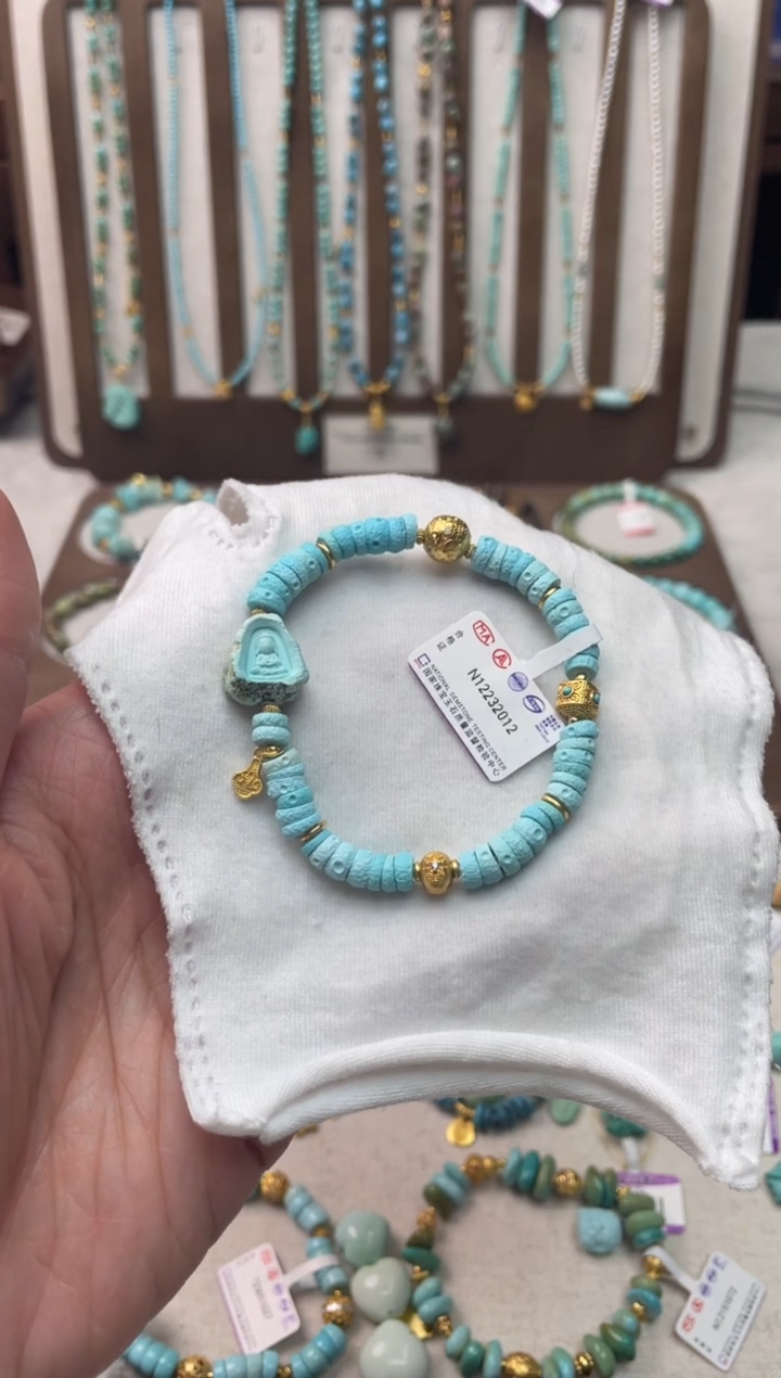 银S925镶嵌绿松石手串90