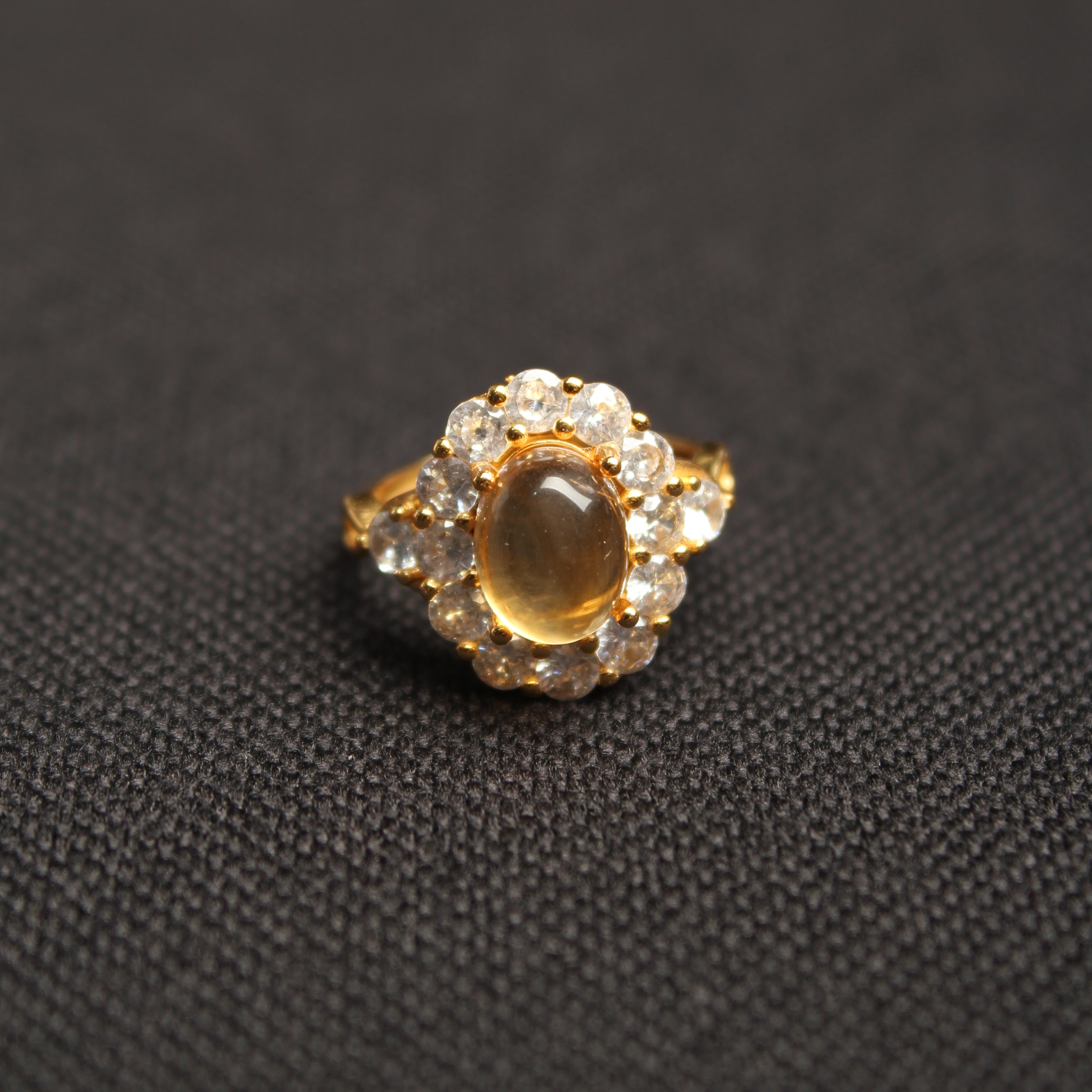 品质珠宝黄水晶戒指S925银镀金戒指女戒指千金满钻高颜值精致豪华