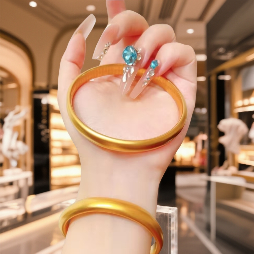 KHONGYE  精工新中式国风8mm泥鳅背素圈手镯女款莲花心经镯子