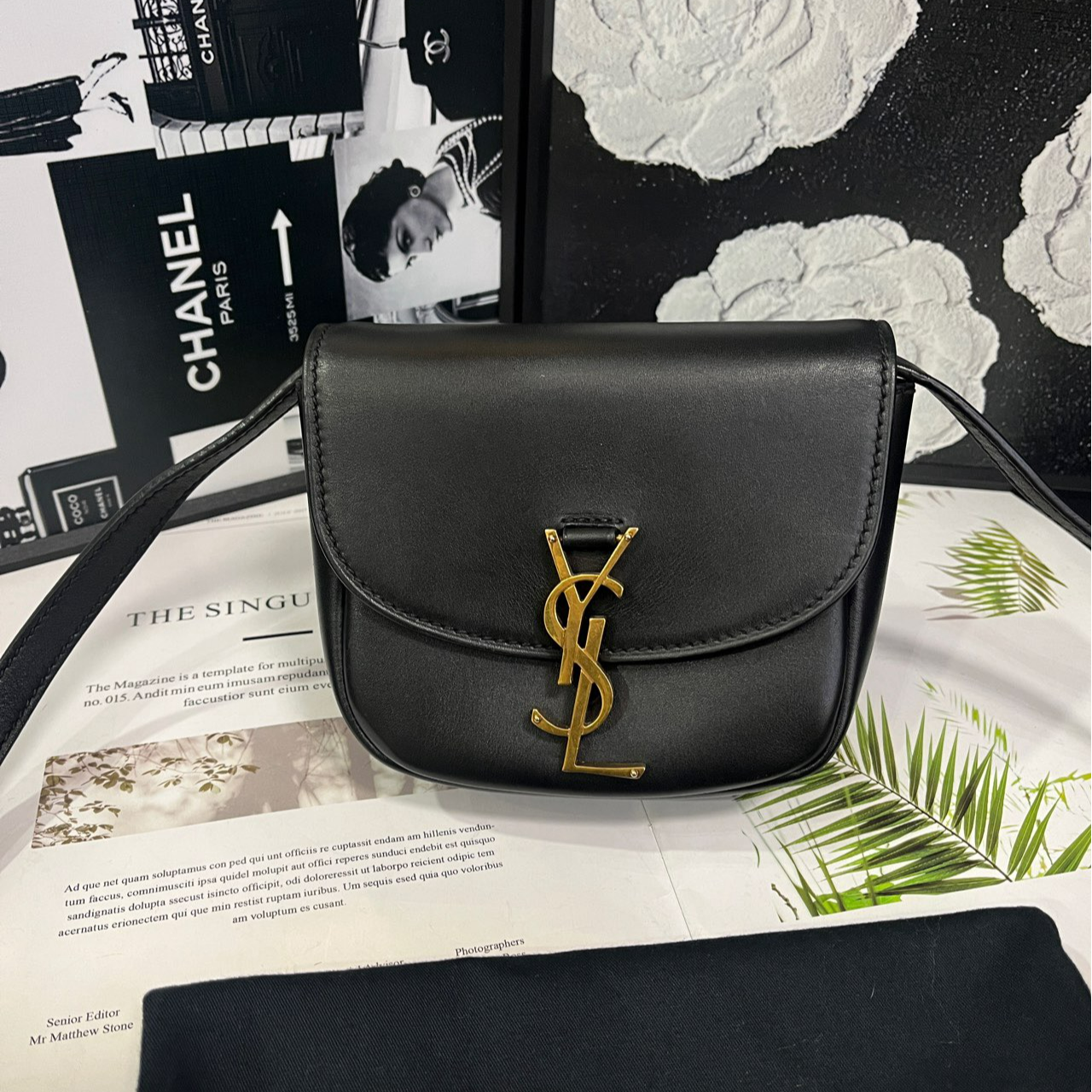 95新 YSL/圣罗兰 黑金KAIA马鞍斜挎包B1764