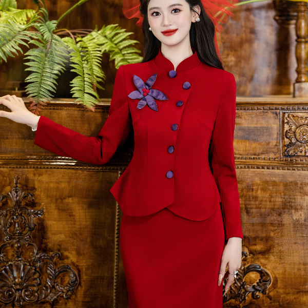 长袖敬酒服新娘端庄大气订婚礼服两件套旗袍结婚中式红色回门套装