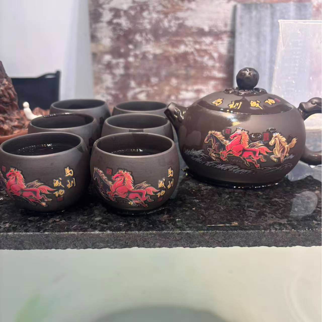 紫砂马到成功大容量茶具茶壶（一壶6杯）