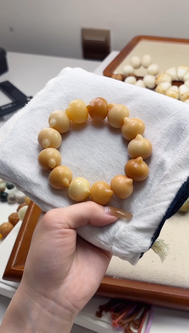 手串菩提根/象牙果此****u沐m64干磨猫猫头21mm手串瑕疵不补