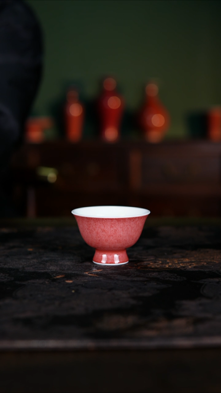 杯子白泥景德镇纯手工陶瓷豇豆红