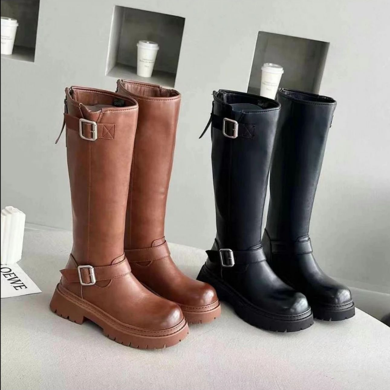  （清 ~~欧*陌）香香福利  34599 真皮女中筒靴加绒鞋