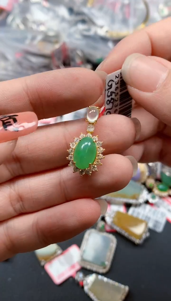 银S925镶嵌戒指翡翠天然A货缅甸翡翠