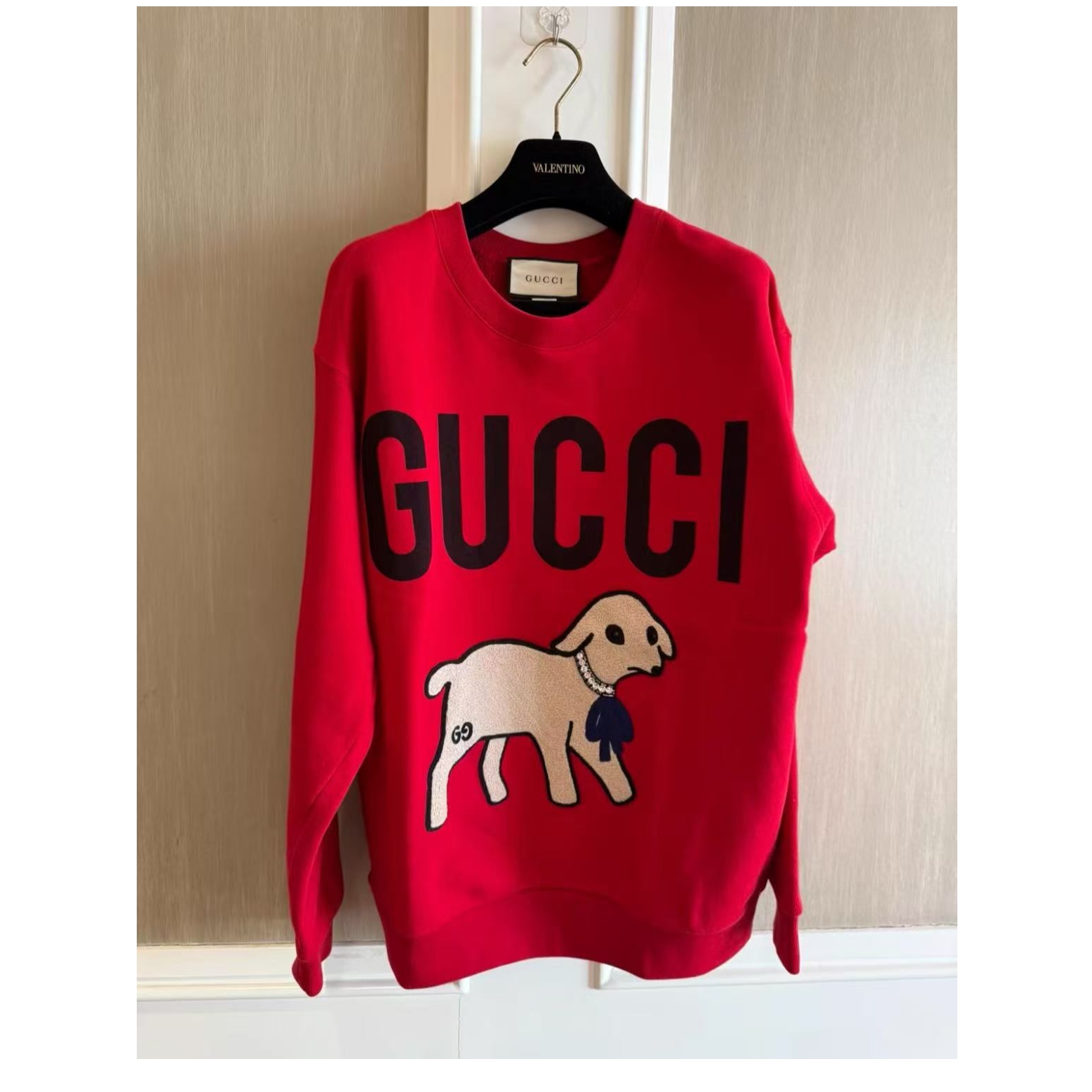 99新 GUCCI/古驰 葡萄籽奢潮/红色小羊图案卫衣时尚潮流/XS码