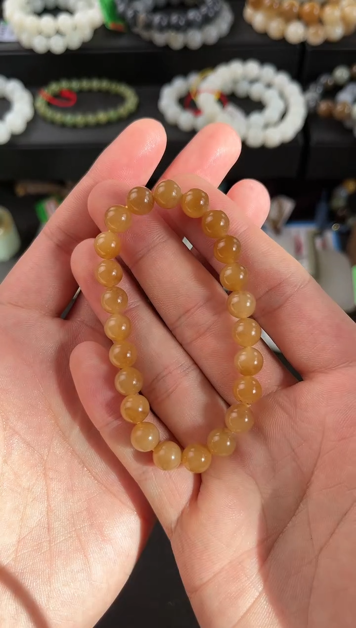 【闪购商品】和田玉手串未镶嵌且末金山纯糖卡8微色差