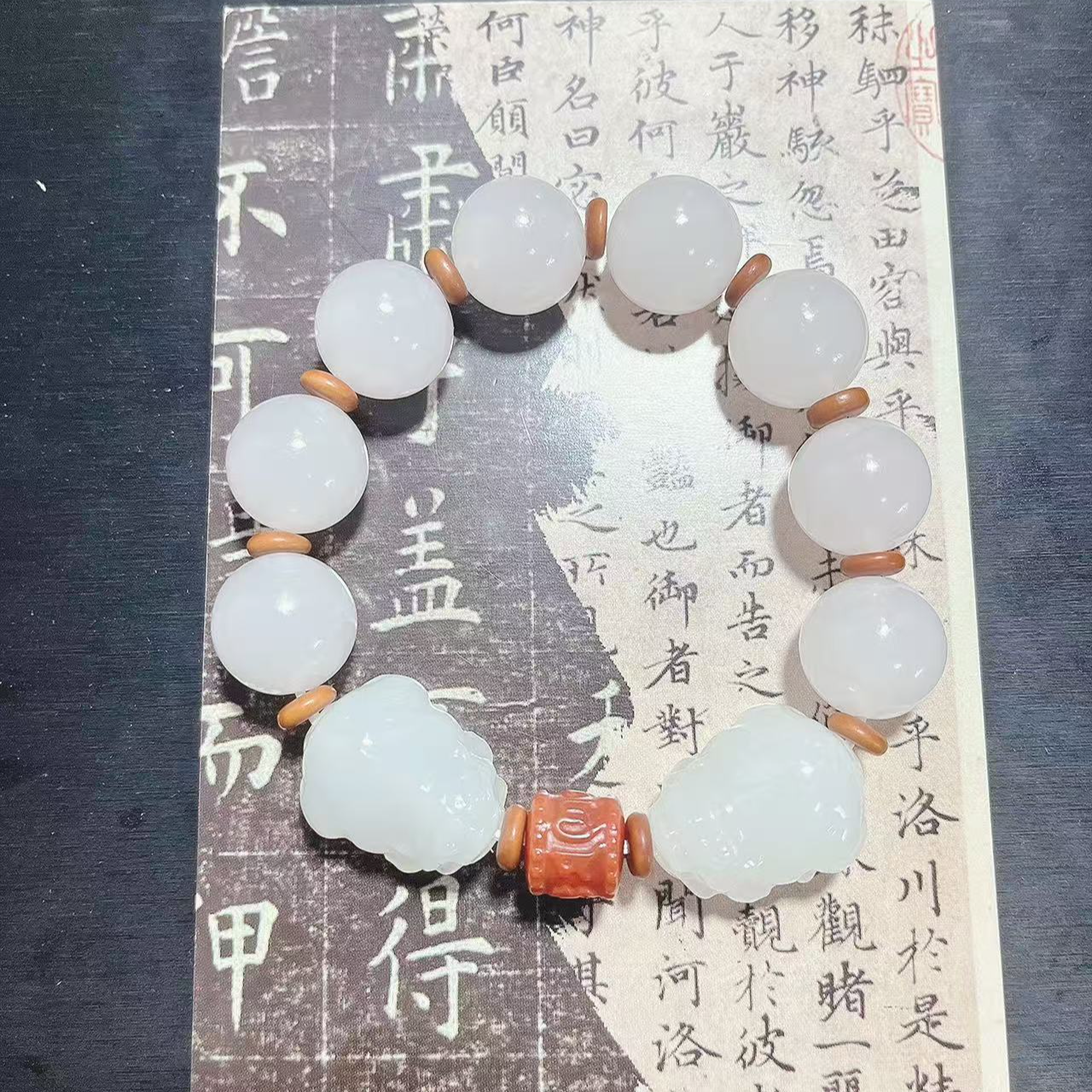 新疆昆仑山料貔貅手串8颗珠子油油润润白白净净超好看简约大气款