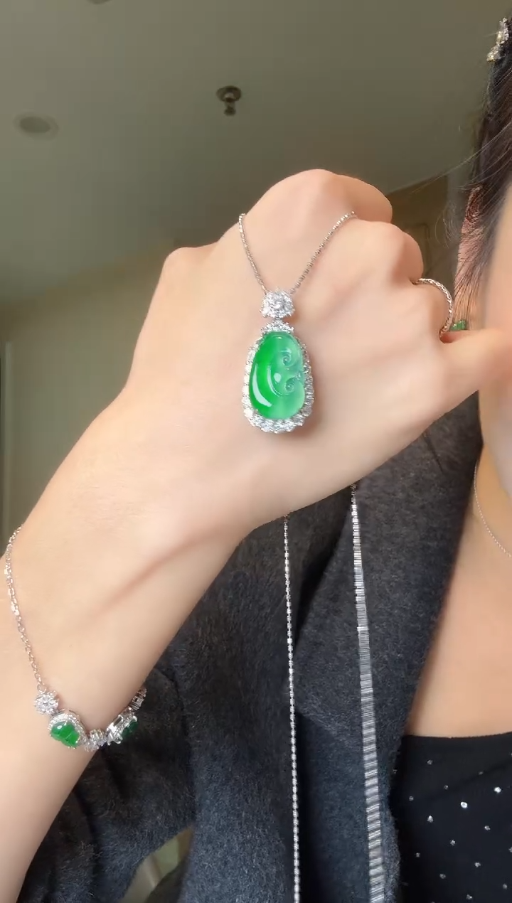 【闪购商品】翡翠吊坠(不含链)银S925镶嵌天然翡翠吊坠3