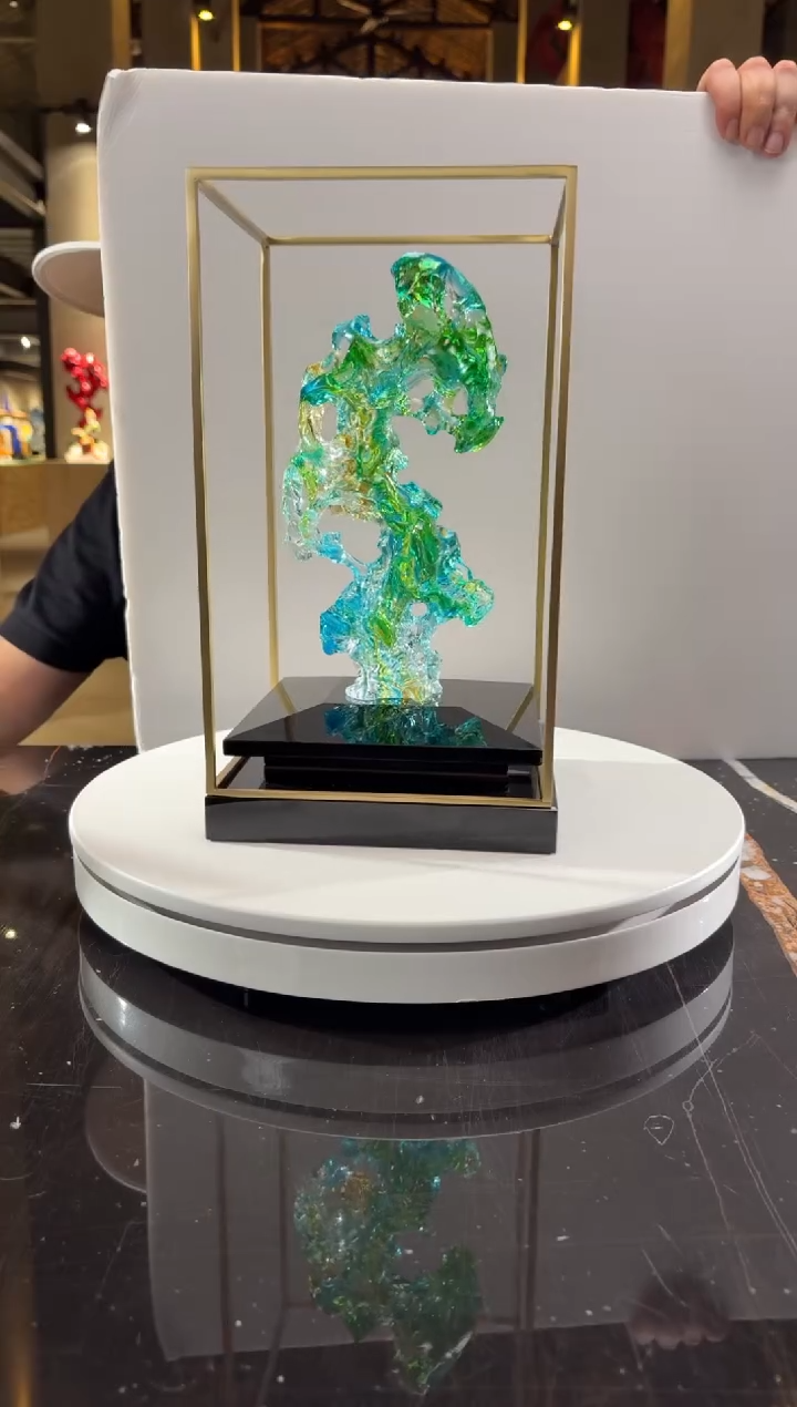 摆件CS0202001欧碧色小太湖石+定制黑底座架子