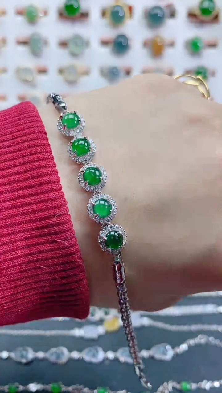 银S925镶嵌手链翡翠天然翡翠