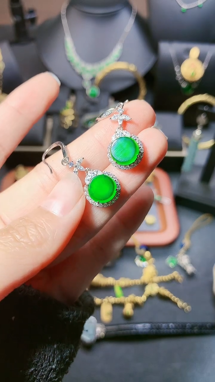 翡翠银S925镶嵌耳饰耳饰