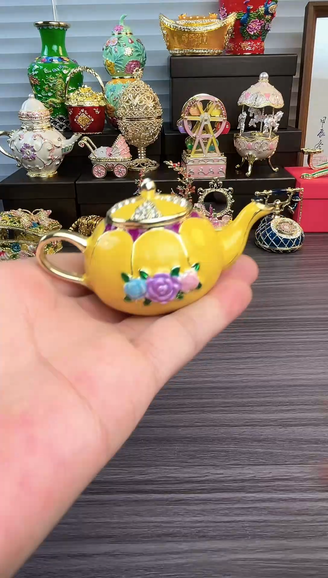 摆件七宝烧首饰盒    茶壶黄色