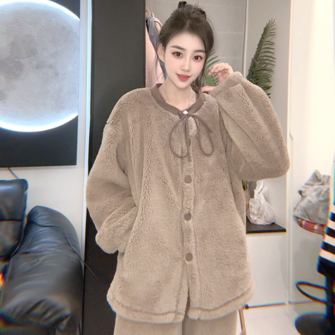 2025睡衣秋冬季云朵绒加厚睡衣女家居服冬款宽松慵懒韩系1108