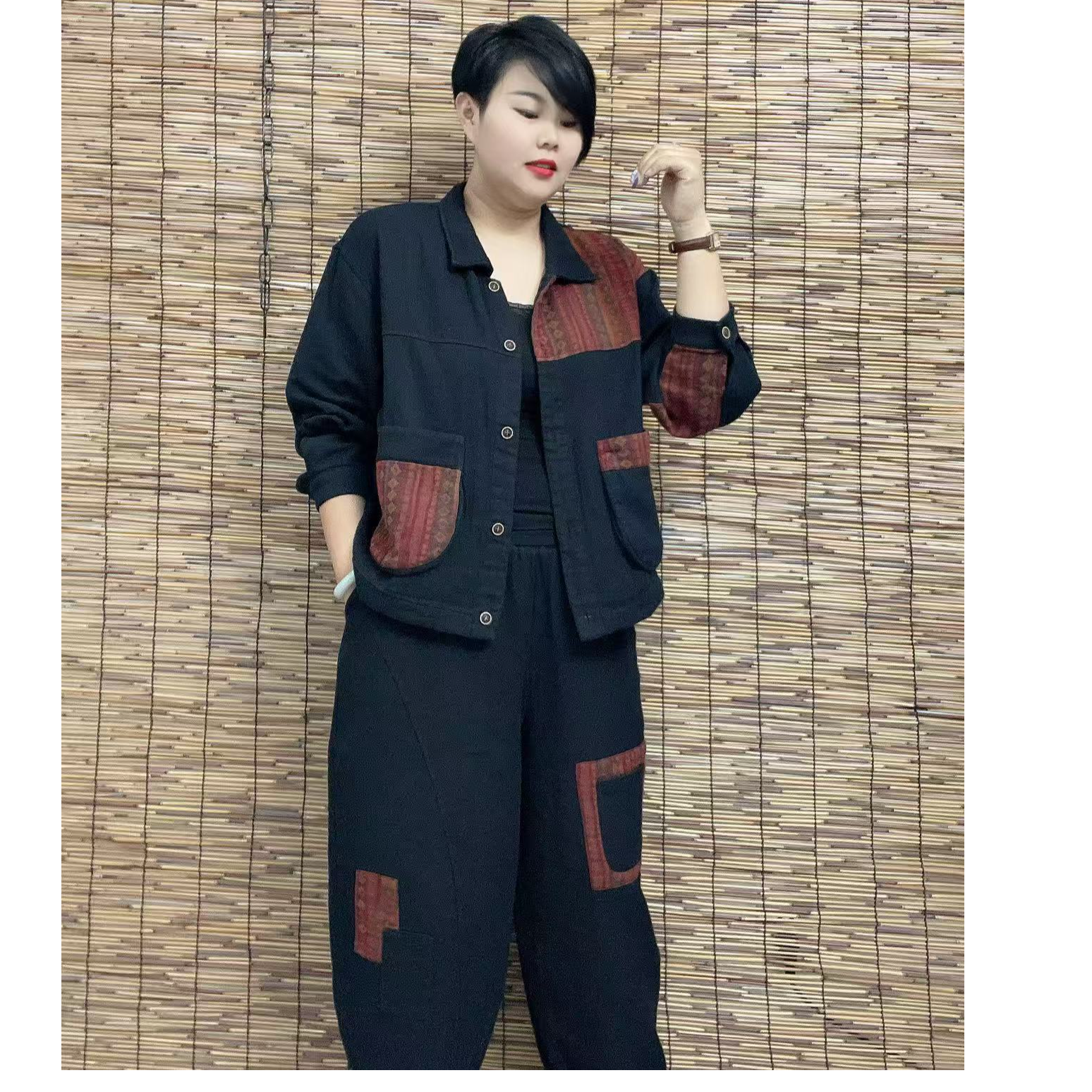 5813洋气时尚减龄拼色套装