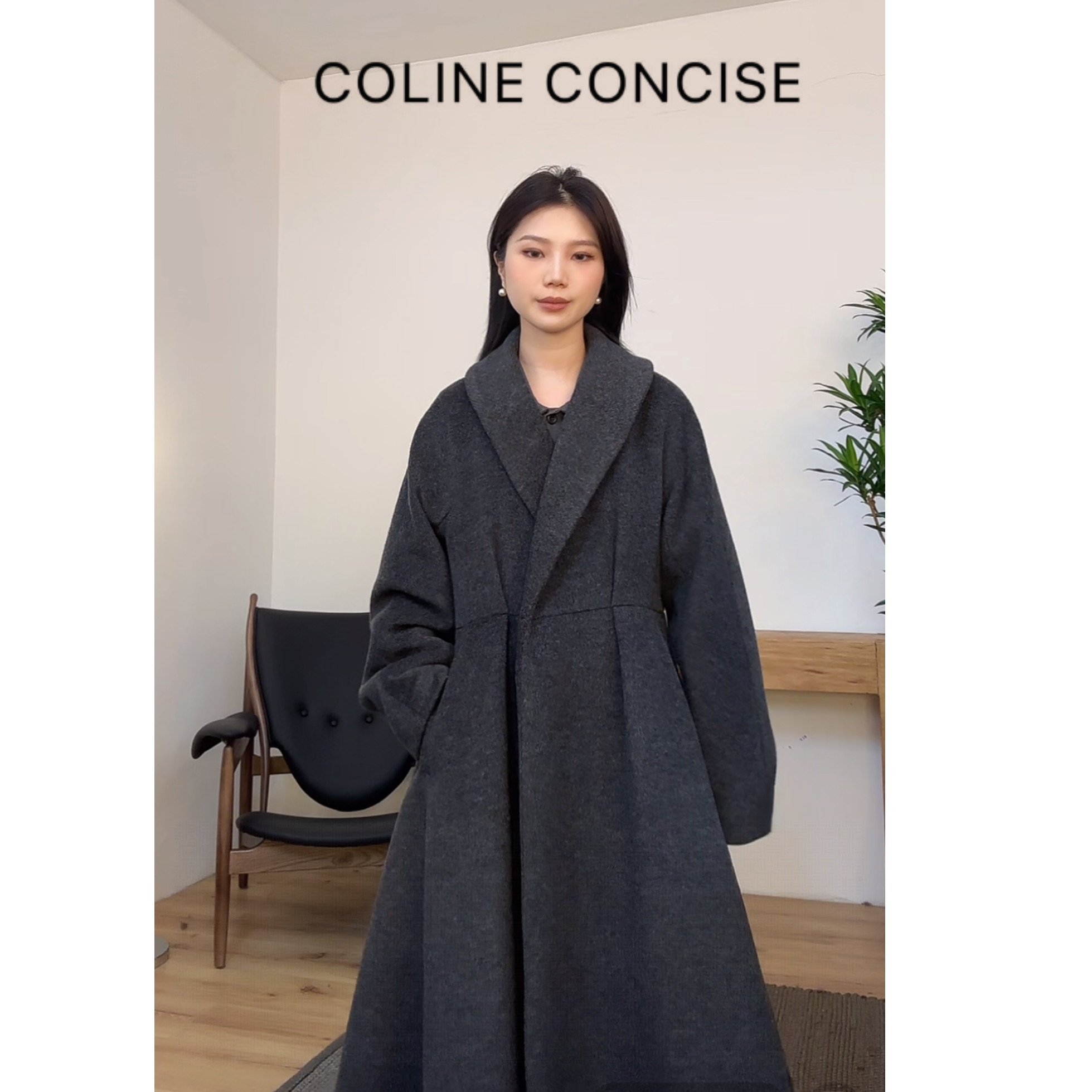 COLINE CONCISE 呢子大衣羊毛设计款女长款外套5FW