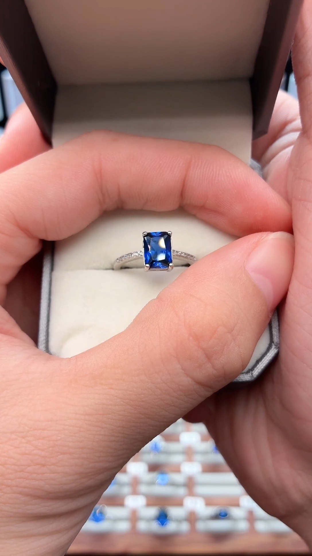 戒指蓝宝石银S925镶嵌0