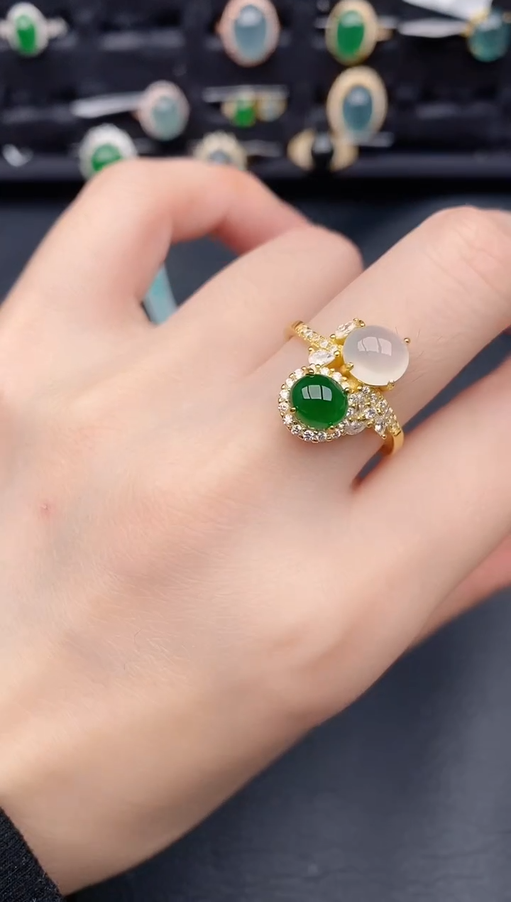 银S925镶嵌戒指翡翠天然a货翡翠625