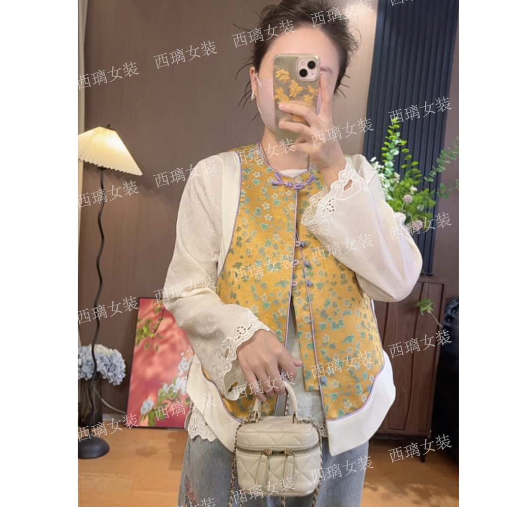 【金葫芦】新款新中式马夹显瘦国风织锦缎女士马甲拼接提花休闲百搭