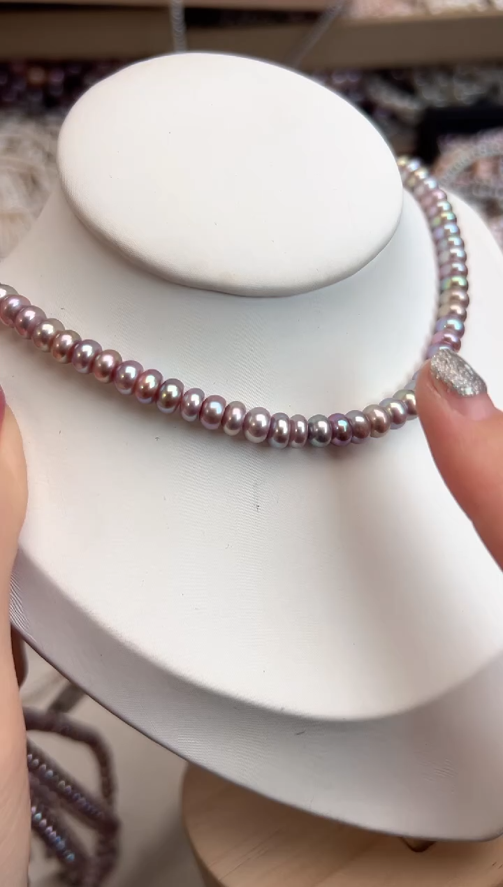 未镶嵌2淡水珍珠无核*强光珍珠项链（紫粉色）6mm左右多样性发一
