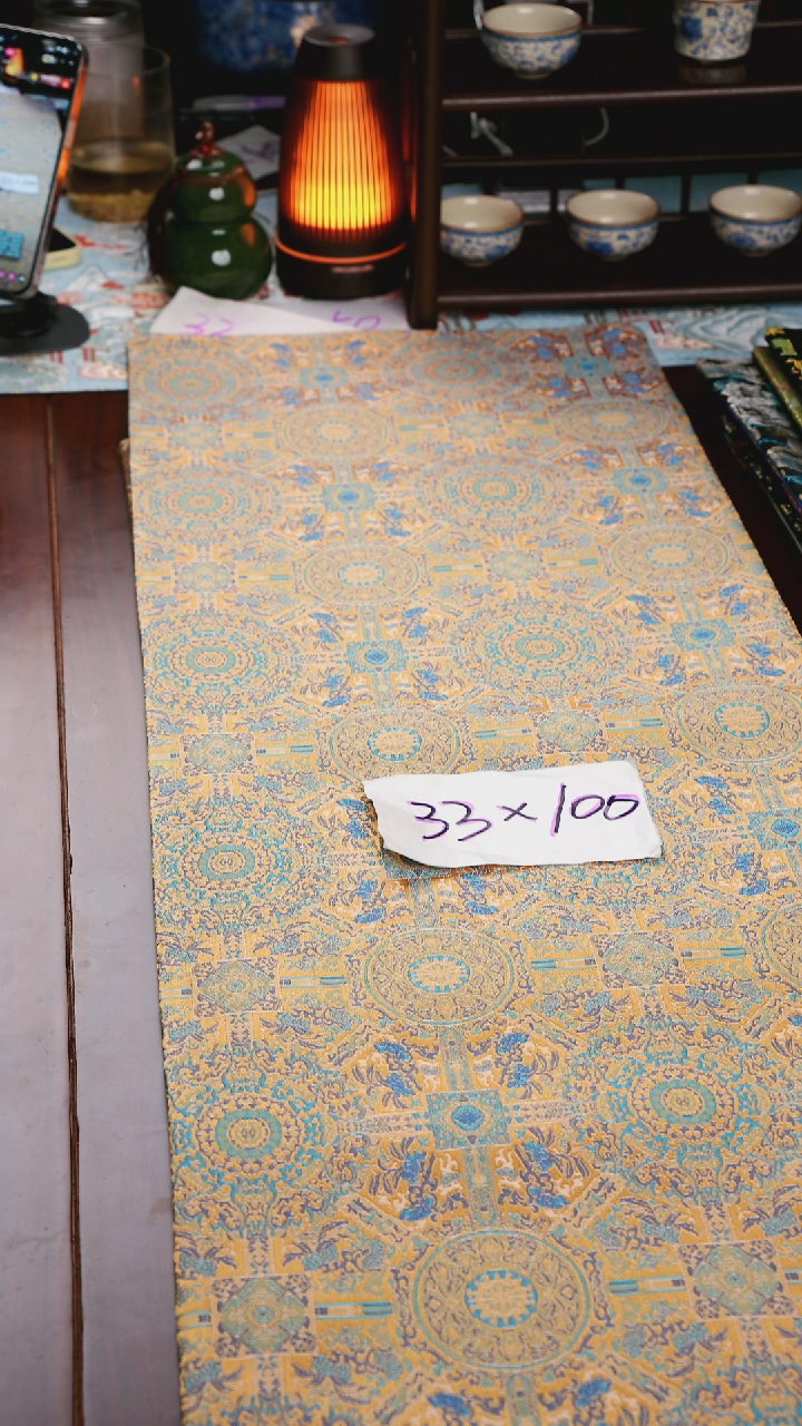 【八达井纹黄双面】中国风干泡织锦茶席33*100