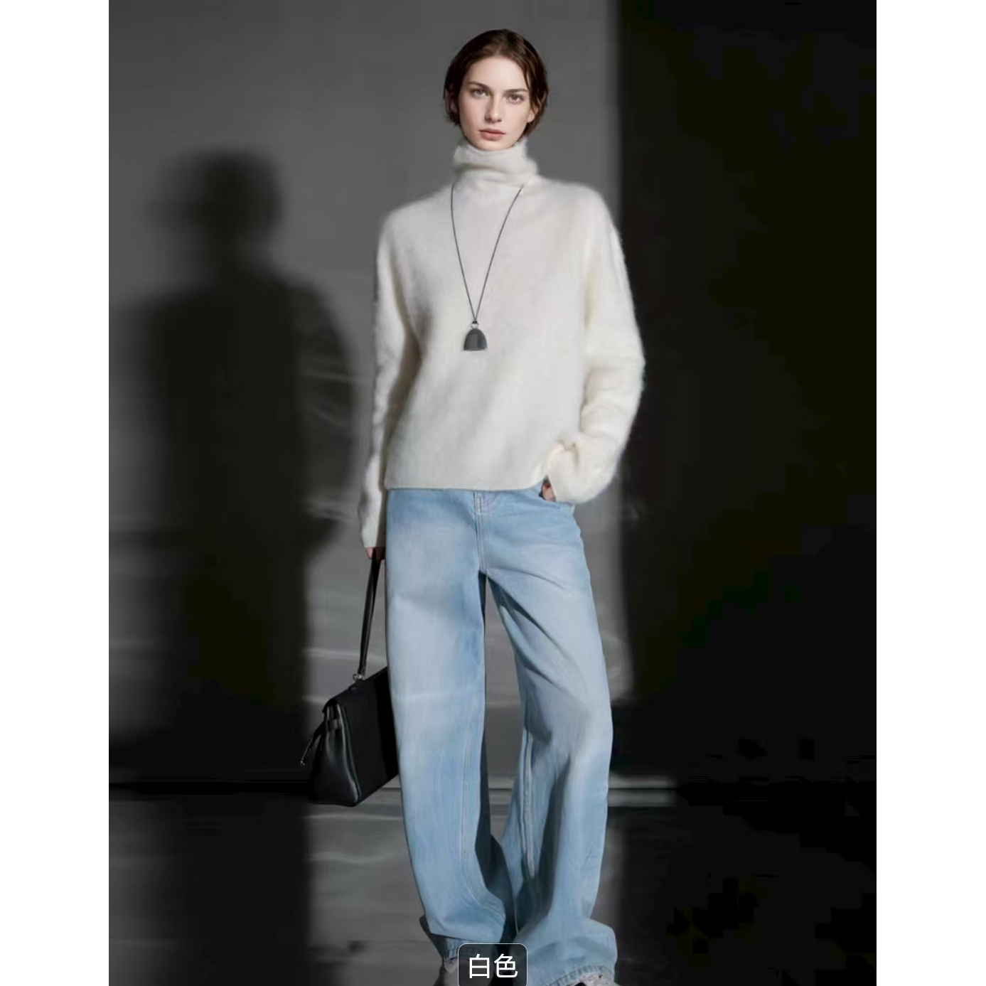 轻奢羊绒拉绒无缝设计高领常规款长袖慵懒风保暖秋冬纯色百搭套头