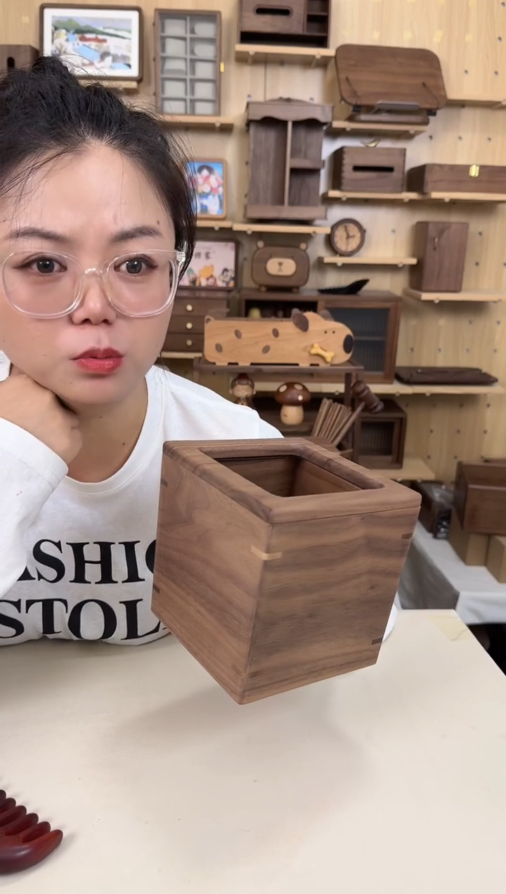 木北美黑胡桃新款桌面垃圾桶