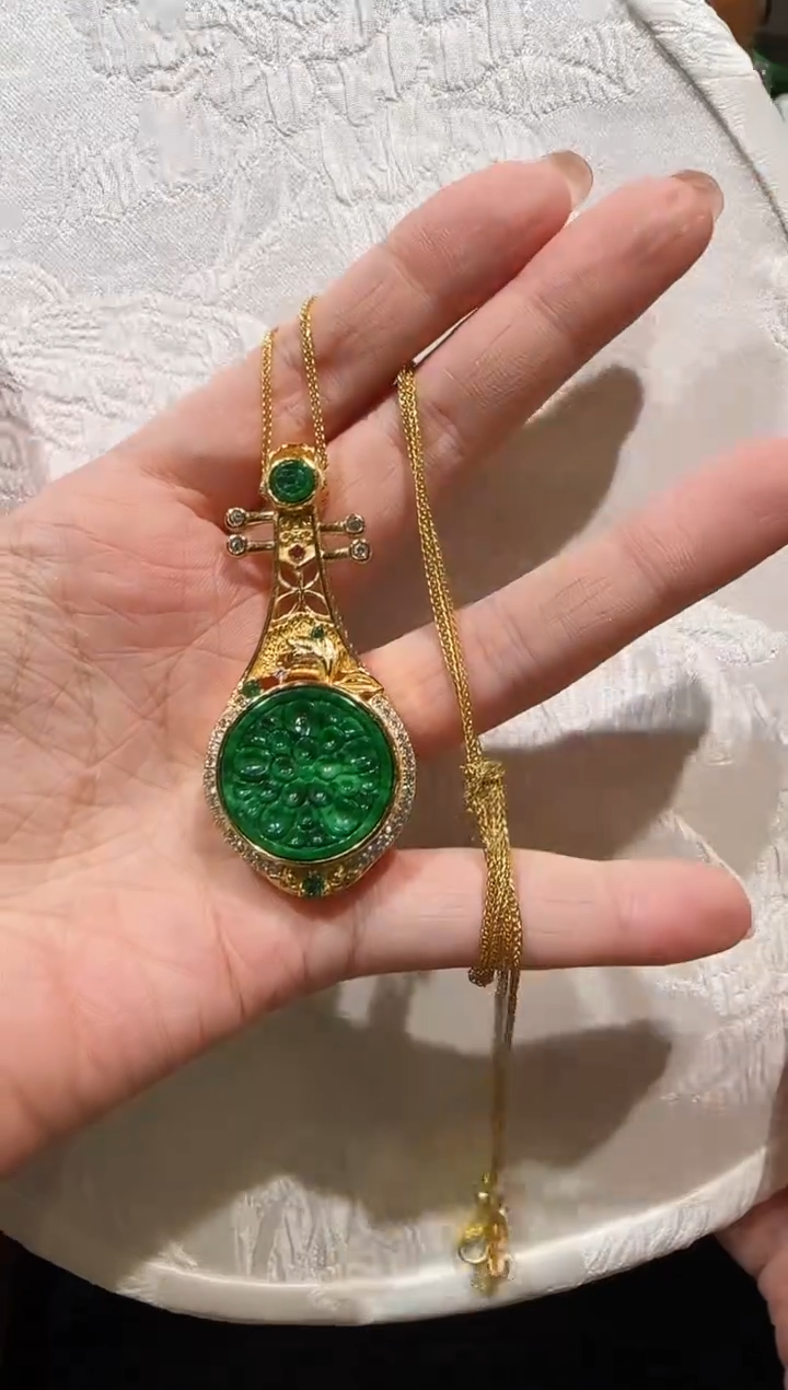 【闪购商品】翡翠颈饰银S925镀金镶嵌国风
