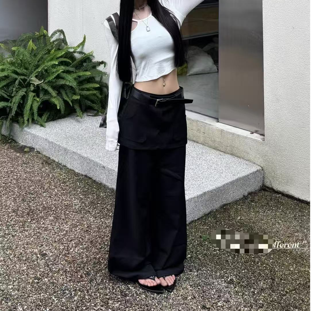 DA-J 秋款新款舒适时尚假两件双层拼接休闲裤直筒阔腿裤 百搭神裤