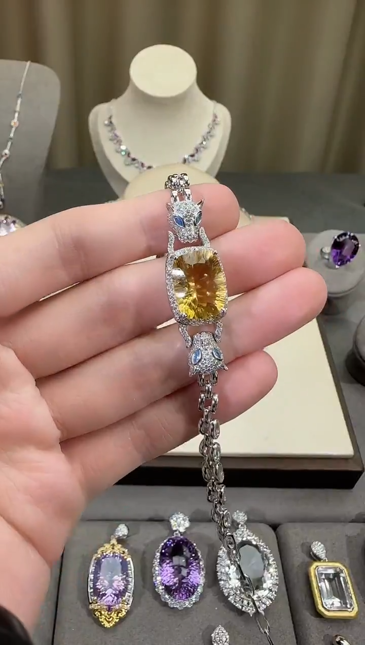 银S925镶嵌手链黄晶11*16mm手链高级款