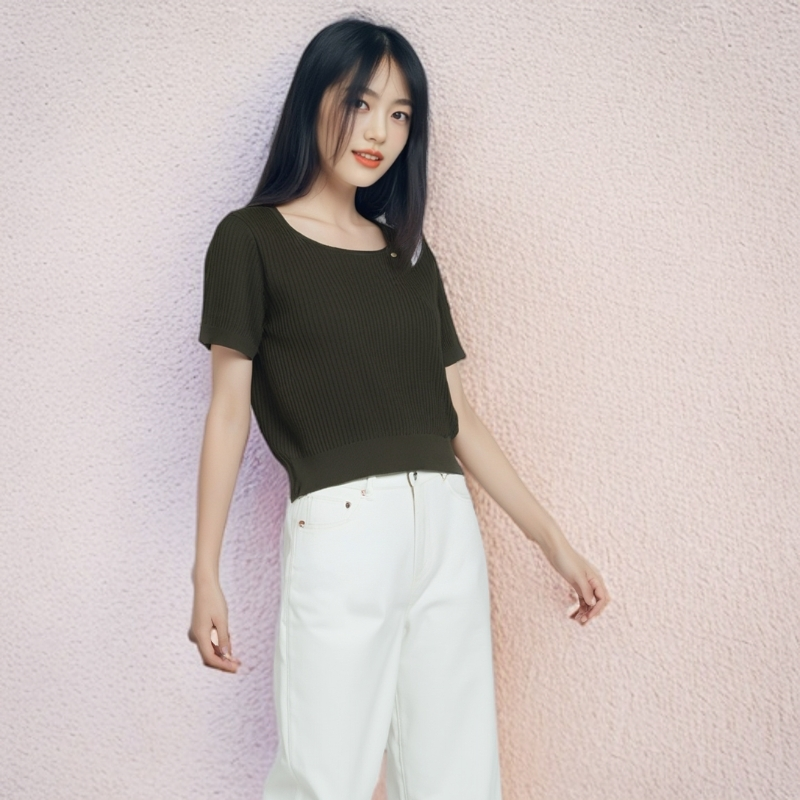 莱赛尔天丝夏季短袖经典套头圆领显瘦短款夏天设计感上衣针织衫