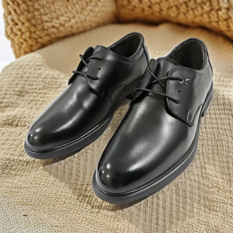 男士商务一脚蹬鞋子单鞋素面休闲皮鞋圆头系带商务休闲鞋25616