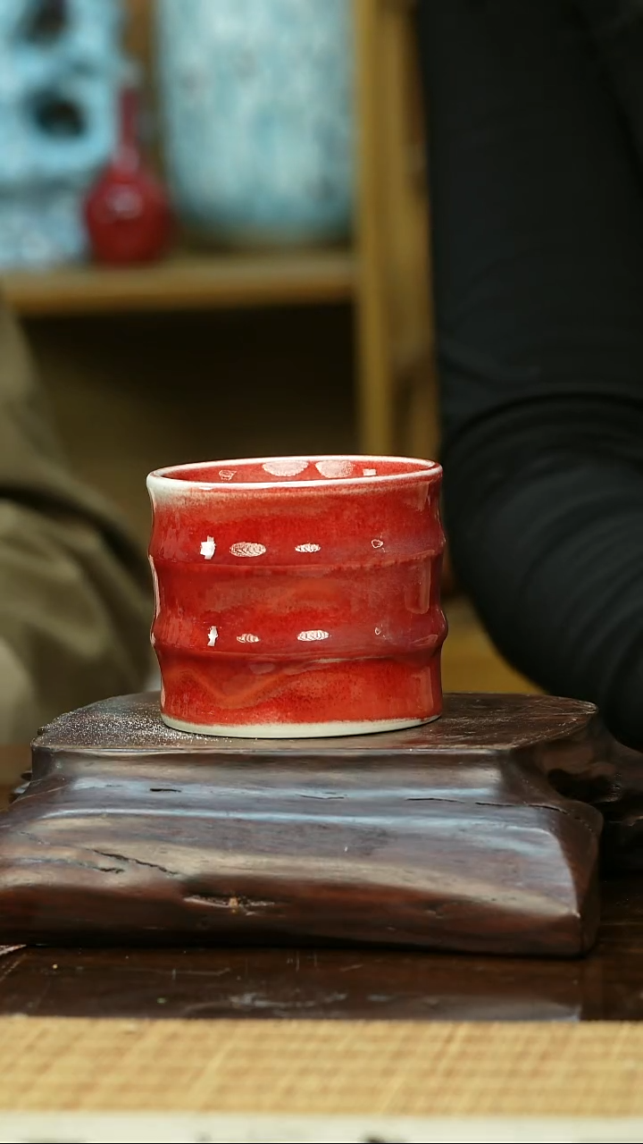 裴帅领钧红玉石釉茶杯  