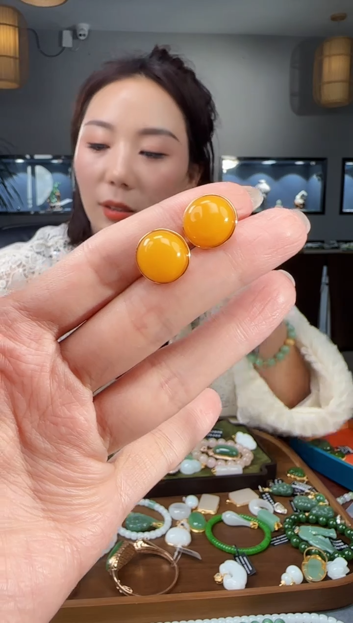 蜜蜡银S925镶嵌耳饰1