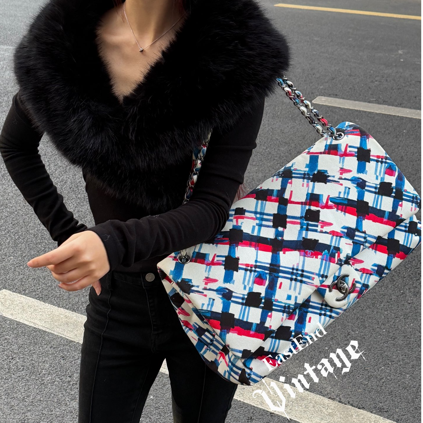 95新 Chanel/香奈儿 東区-涂鸦帆布XXL机场cf单肩包/96056