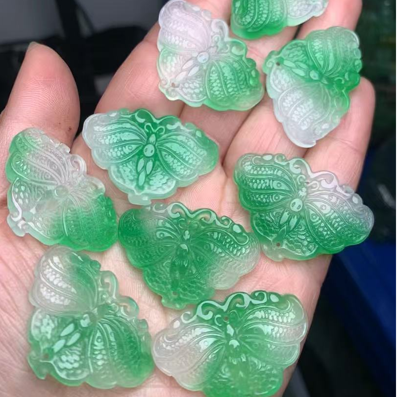 马来玉雕工蝴蝶耳坠 diy玉石饰品耳饰压襟配件服饰纽扣雕刻