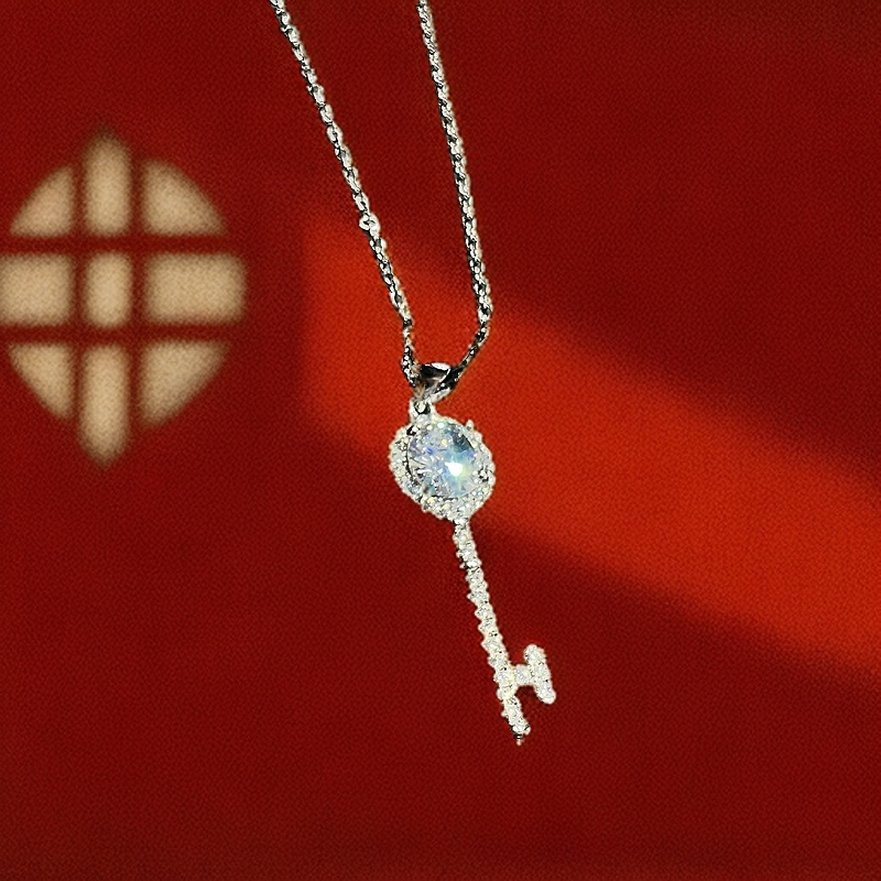 吊坠925银合成锆石 2号  S925银 时尚钥匙项链