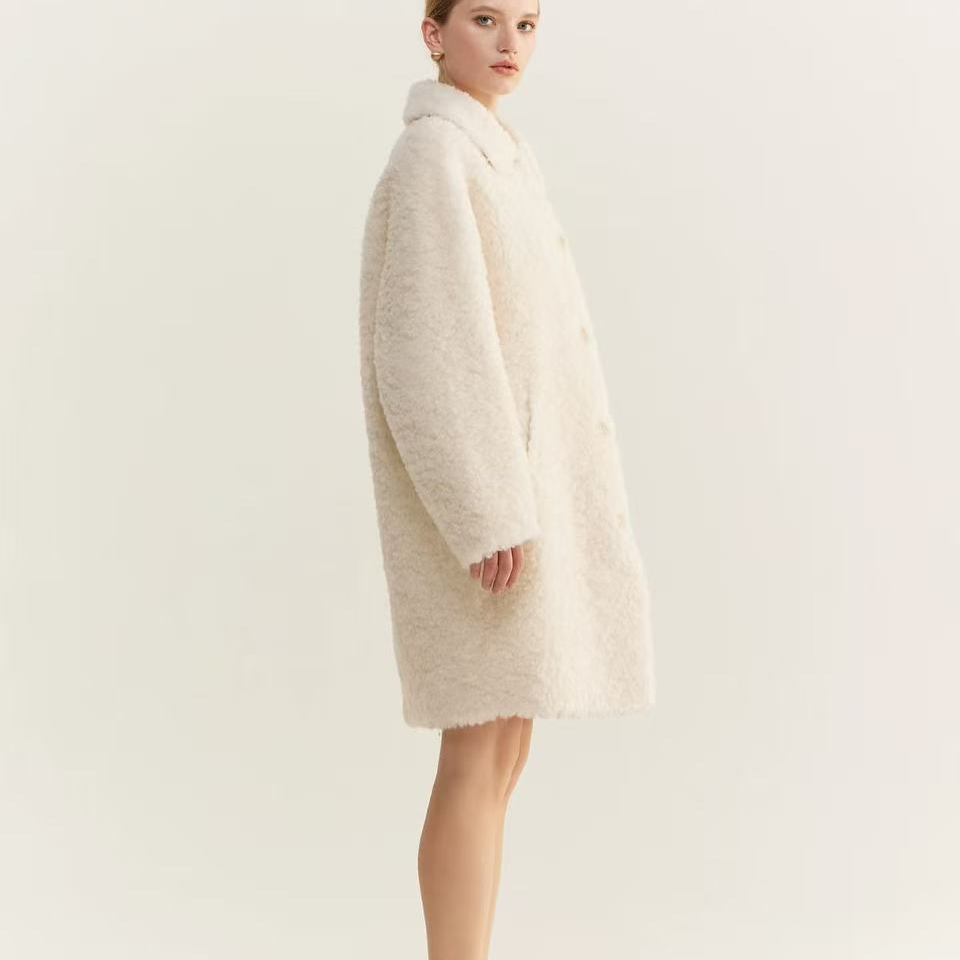 新款马海毛拉绒【白色编码041-053】时尚中长款呢子大衣