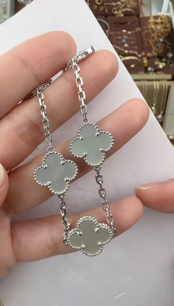 【闪购商品】贝壳k白金白五花手链18K金镶嵌【高定版】11克以上