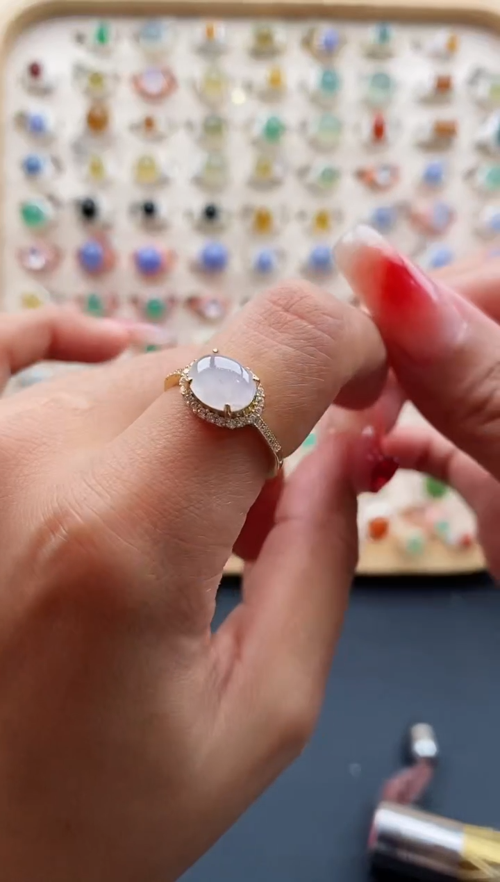 【闪购商品】翡翠戒指银S925镶嵌缅甸天然A货翡翠111 10+9