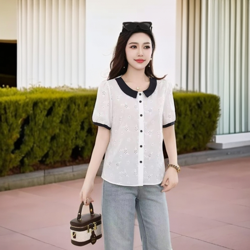 K70#【木兮兮专属】2025年夏季新女气质显瘦刺绣休闲百搭时尚小衫