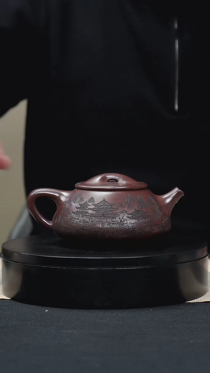 【闪购商品】紫砂茶壶110刻绘石瓢手工紫砂壶