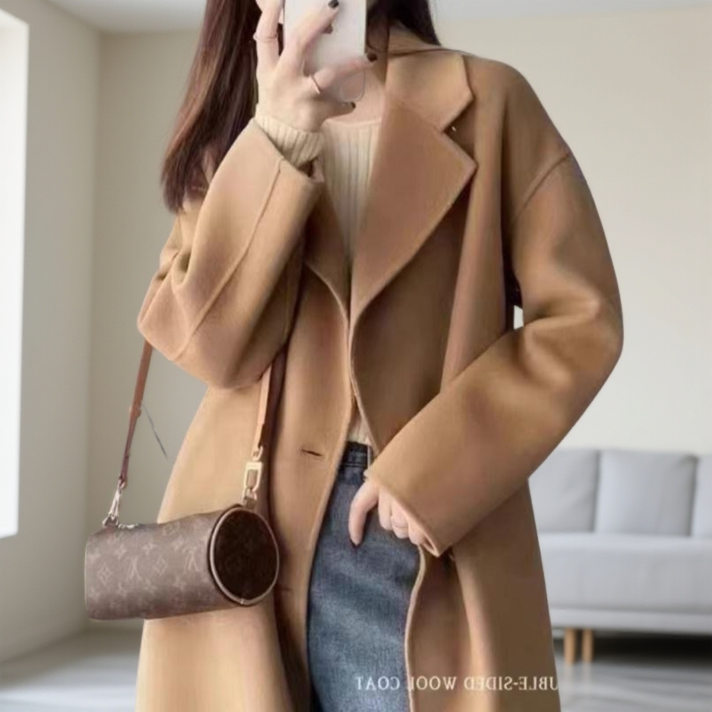 薄款感毛呢外套女中长款过膝2025新款秋冬季学生韩系显瘦呢子大衣