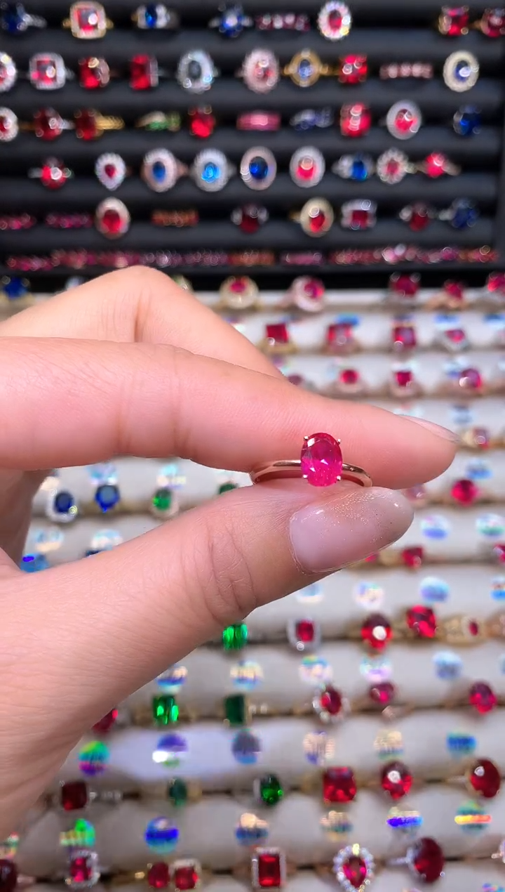 【闪购商品】红宝石戒指银S925镶嵌68玫瑰金