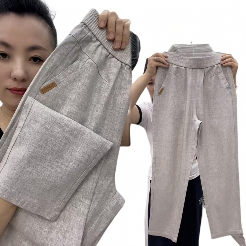 薄款夏季新款透气萝卜裤高腰休闲裤卫裤时尚亚麻女裤高腰宽松