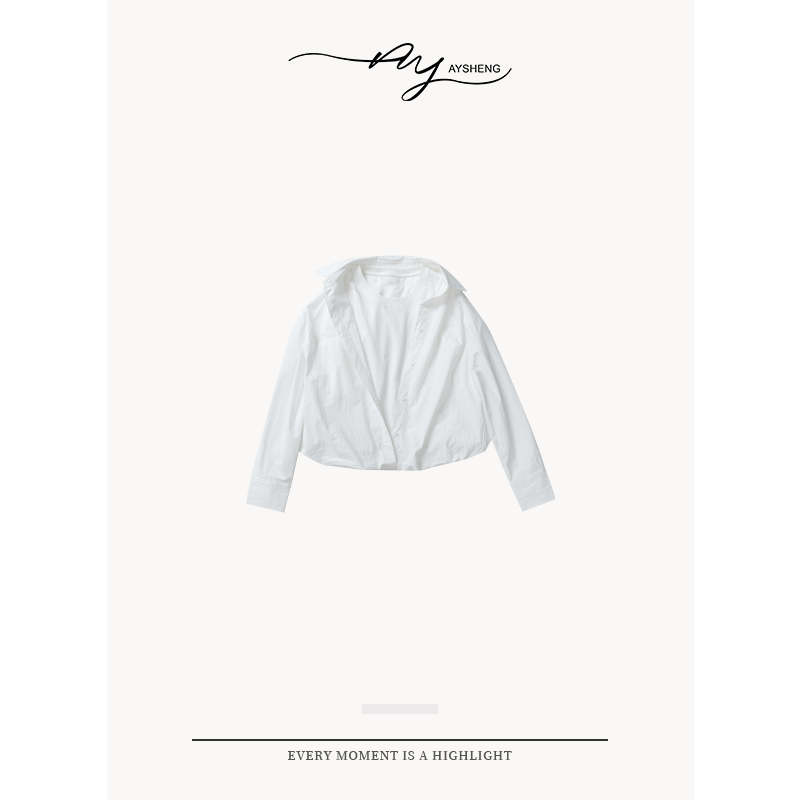 TXB 早秋款假两件长袖休闲简约衬衣YR-1422