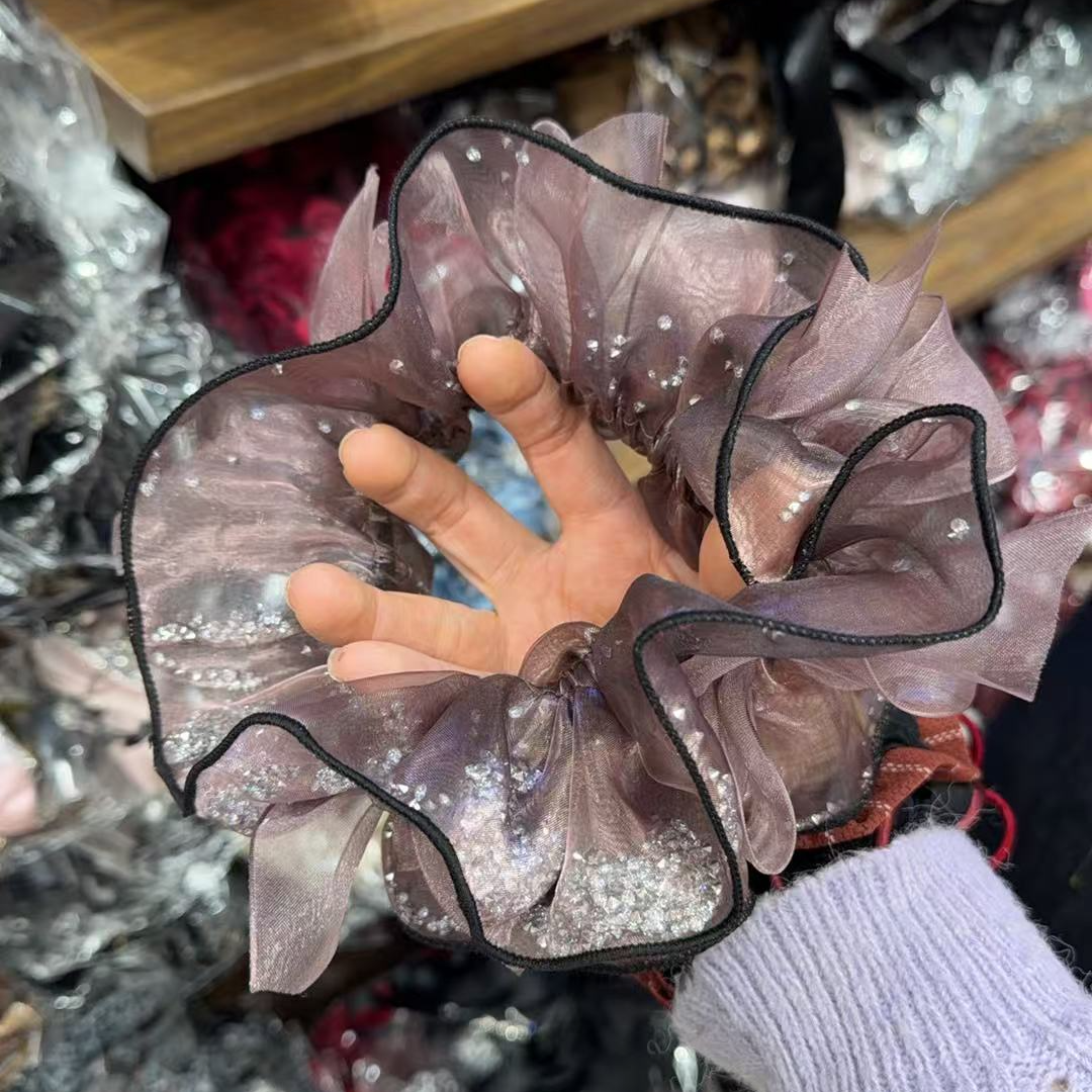 紫色欧根纱亮片发圈民族原创设计气质发饰发绳头饰