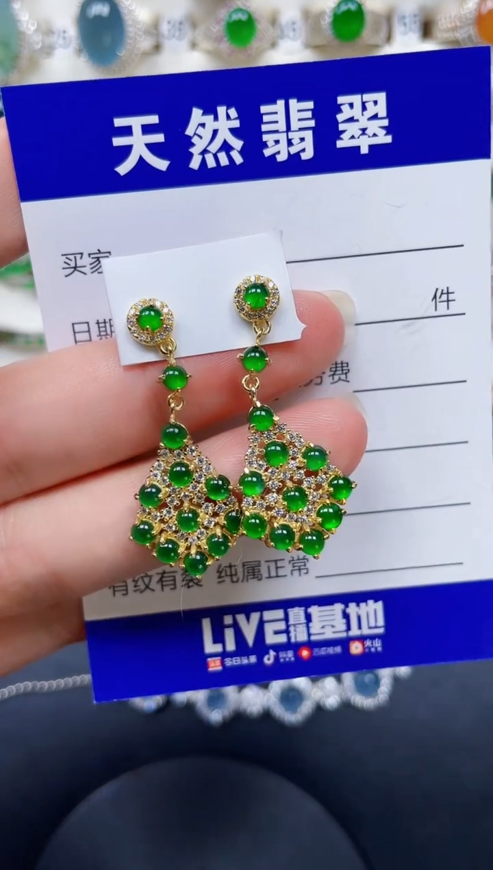 银S925镶嵌翡翠耳饰303